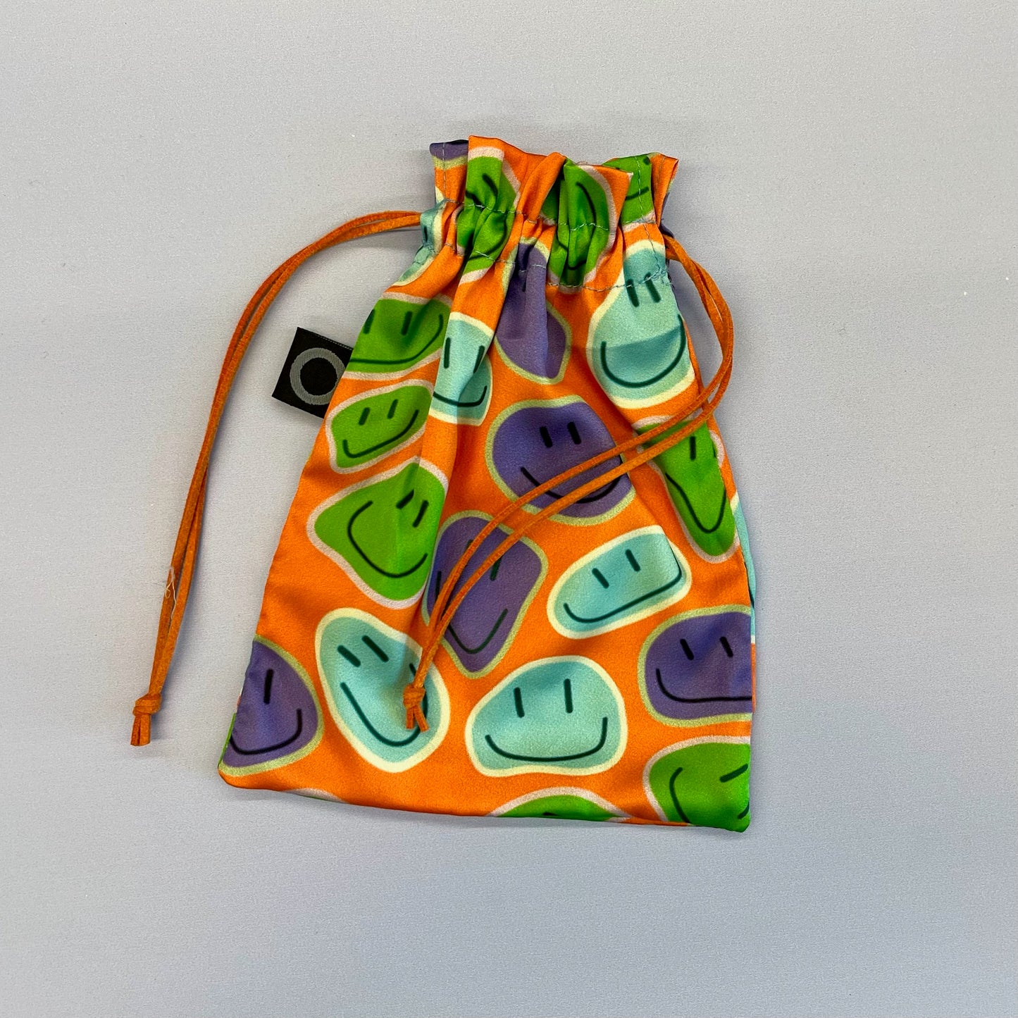 Orange Smiley Silk Drawstring Pouch